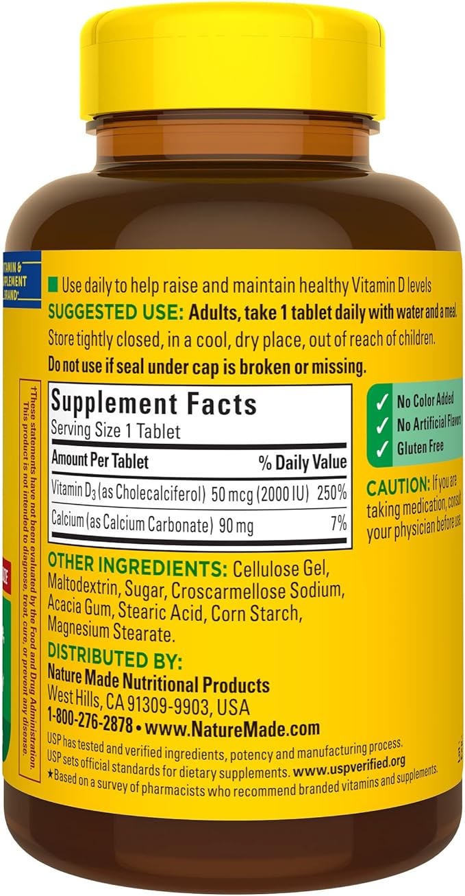 Nature Made Vitamin D3 2000 IU (50 mcg), Dietary Supplement for Bone, Teeth, Muscle and Immune Health Support, 400 Tablets, 400 Day Supply