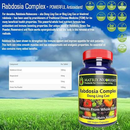 RABDOSIA Complex - Highly Potent Antioxidant for Maximum Cell Protection! - 100% Natural Ingredients: Rabdosia Extract, Green Tea, Resveratrol, Rutin - Vegan Capsules (120ct)