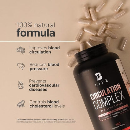 Butcher’s Broom, Horse Chestnut, L-Arginine and Resveratrol, Circulation Complex | 180 Caps - 45 Days | Made in USA by B Life. (CirculationUSA)