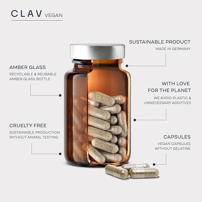 CLAV® N°3 Vitality Support - Vegan Multivitamin - Energy & Focus Supplement - Vitamin B Complex - Guarana, Ginseng, Ginkgo Extract - 60 Capsules - 1 Month