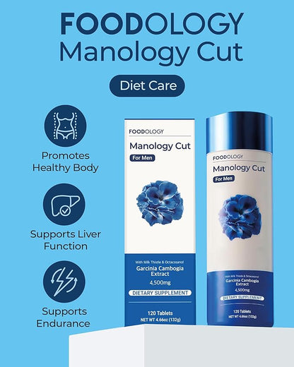 Manology Cut (Pack of 3-360 Tablets, 180 Servings for 60 Days) - Body Balance, Improved Endurance & Liver Health Support Garcinia Cambogia (HCA), Milk Thistle Octacosanol