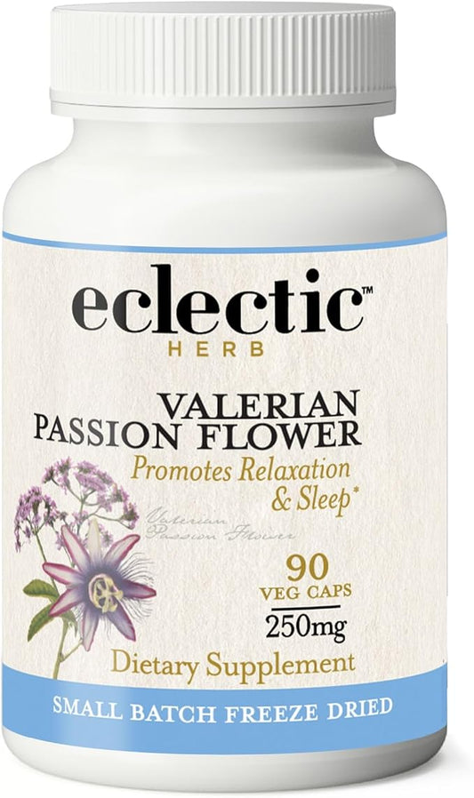 Eclectic Institute Raw Fresh Freeze-Dried, Valerian Passion Flower, 250 mg, 90 Non-GMO Veggie Caps