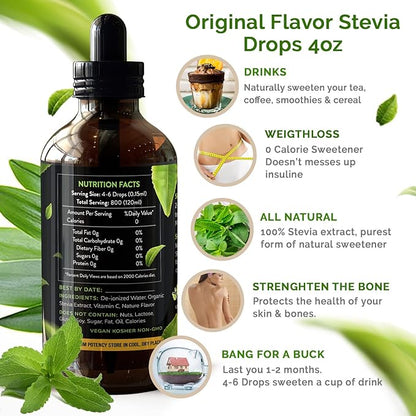 Nutty Hazel (4oz) Liquid Stevia Drops Bottle Our Zero Calories Sweetener (800 Servings) All Natural Hazelnut flavoring with No Artificial Additives & Filler Ingredient