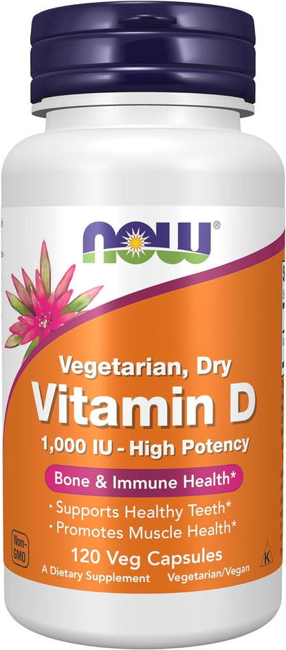 NOW Supplements, Vitamin D 1,000 IU Dry, High Potency, Strong Bones*, Structural Support*, 120 Veg Capsules