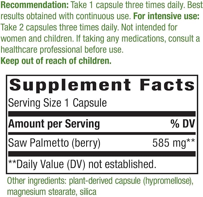 Nature's Way 585 mg Saw Palmetto Berries Capsules, 180 Count (2 Pack)