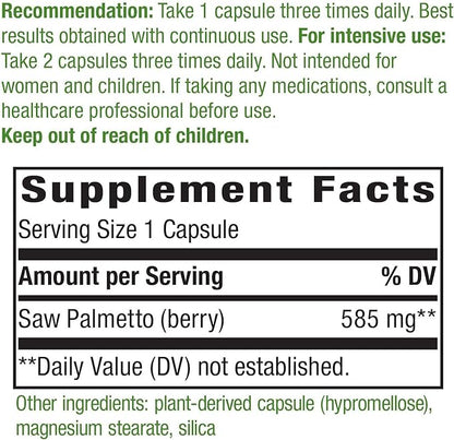 Nature's Way 585 mg Saw Palmetto Berries Capsules, 180 Count (2 Pack)