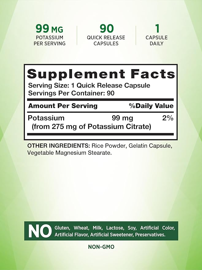 Potassium Citrate Supplement | 275mg | 90 Capsules | Non-GMO & Gluten Free | by Nature's Truth