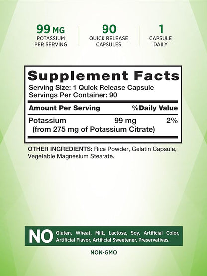 Potassium Citrate Supplement | 275mg | 90 Capsules | Non-GMO & Gluten Free | by Nature's Truth