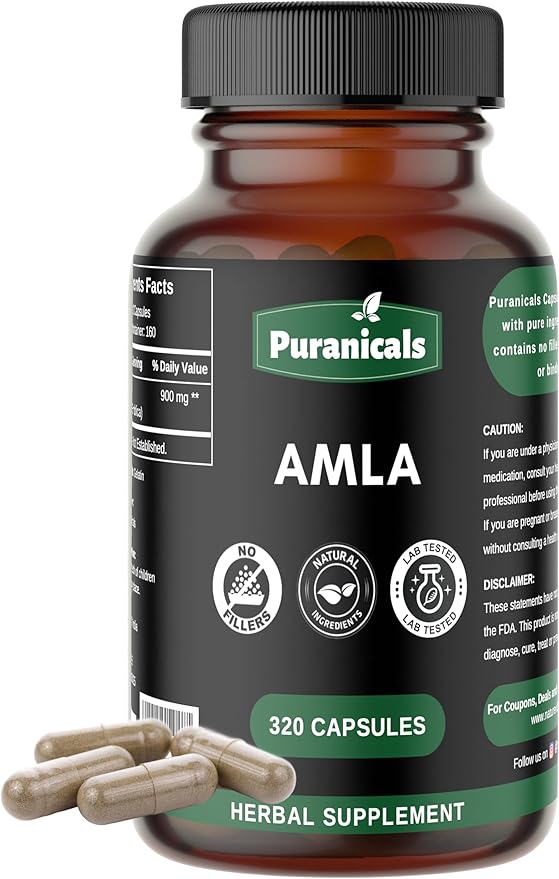 Amla Premium 320 Capsules Boosts Immunity & Great for Skin and Hair Health | Herbal Supplement | 900 mg Per Serving | Made with Herb Amalaki Powder