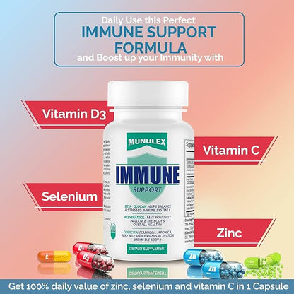 Immune Support Supplement | Featuring Beta-glucan, Resveratrol, Quercetin, Elderberry, Advanced Mushroom Complex + Zinc, Selenium, and Vitamins C and D3 (60)