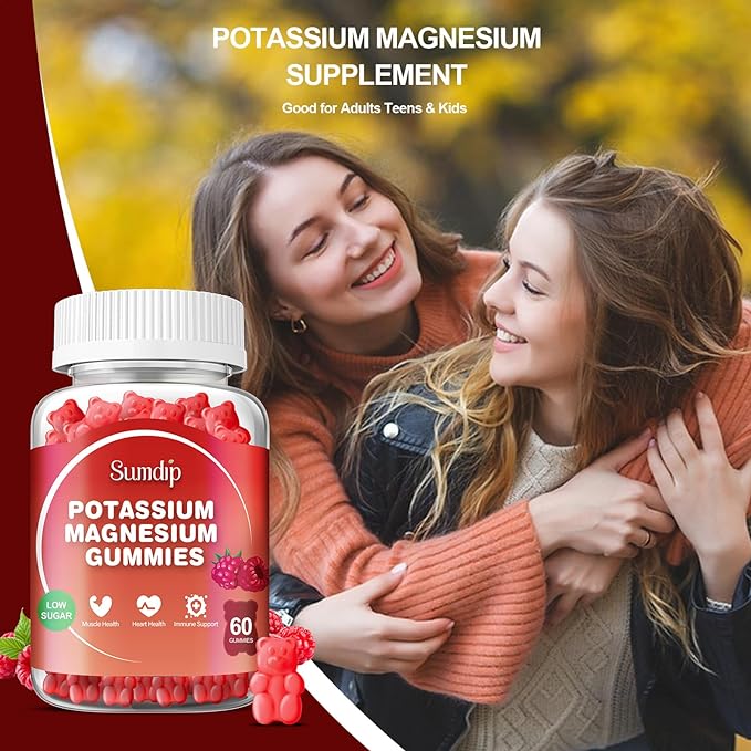 Potassium Magnesium Gummies Potassium Supplements High Absorption Potassium Citrate Magnesium Citrate, Support Leg Cramps Muscle Relaxation for Men and Women 60 Gummies, Raspberry