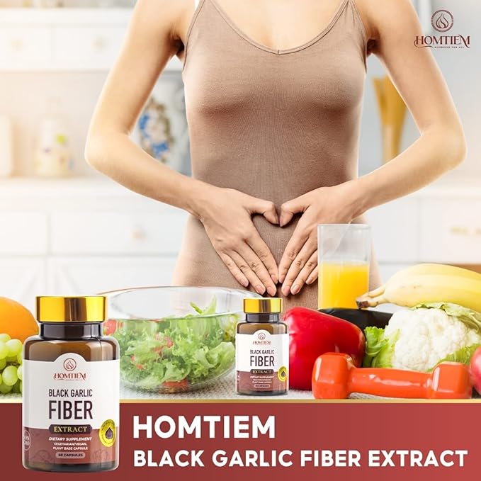 HOMTIEM 2-in-1 Black Garlic Extract Fiber 920mg 60 Capsule, High S-Allyl cysteine(SAC) Double Benefits to Enhance Your Digestive Health, Gut Health, Skin Health and Powerful Antioxidant Support