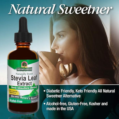 Nature's Answer Alcohol-Free Stevia Leaf Liquid Extract Drops, 2-Fluid Oz Gluten and Alcohol Free Standardized Stevia Drops | Natural Sweetener | Diabetic Friendly | Keto Friendly