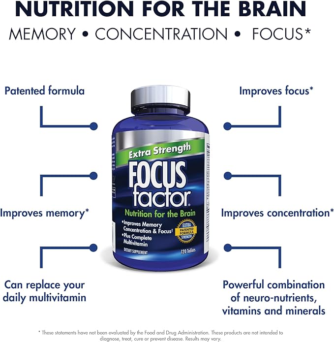 Focus Factor Adults Extra Strength, 120 Count - Brain Supplement for Memory, Concentration & Nootropic Gummies, Memory Supplement for Brain, Phosphatidylserine, Bacopa