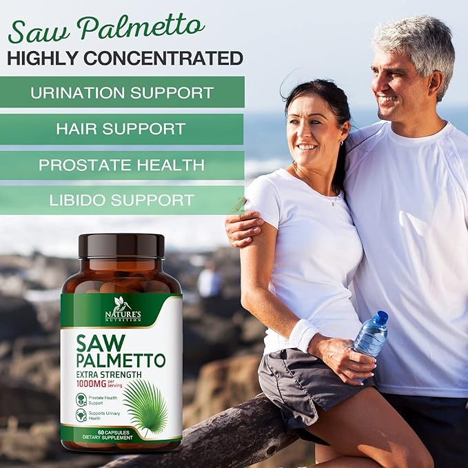 Saw Palmetto Extract Prostate Supplement - 1000 MG Saw Palmetto Supplement, Nature's Prostate Support Supplement for Men Health Support, Men's Prostate Urinary Health Support Supplement - 60 Capsules