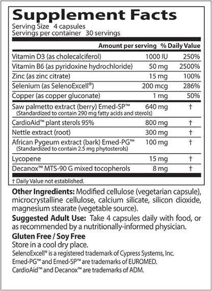 Doctor's Best Comprehensive Prostate Formula - Saw Palmetto, African Pygeum Bark, Nettle Root, CardioAid, & SelenoExcell - Prostate Support & Urinary Health, 120 Count