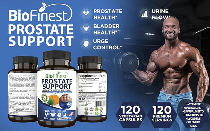 Prostate Support for Men - Saw Palmetto Lycopene Pumpkin Seed Pygeum Zinc Selenium - Healthy Urine Flow Bladder Prostate Vitamin Supplement - Made in USA (120 Veg. Capsule)