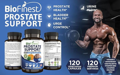 Prostate Support for Men - Saw Palmetto Lycopene Pumpkin Seed Pygeum Zinc Selenium - Healthy Urine Flow Bladder Prostate Vitamin Supplement - Made in USA (120 Veg. Capsule)