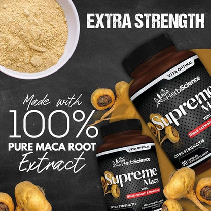 Supreme Maca Capsules 9000 mg, Powerful Black Maca Root Extract, Premium Strength - with Red Maca, Yellow Maca, Black Cohosh, Red Clover & More - Extremely Potent, 120 Capsules