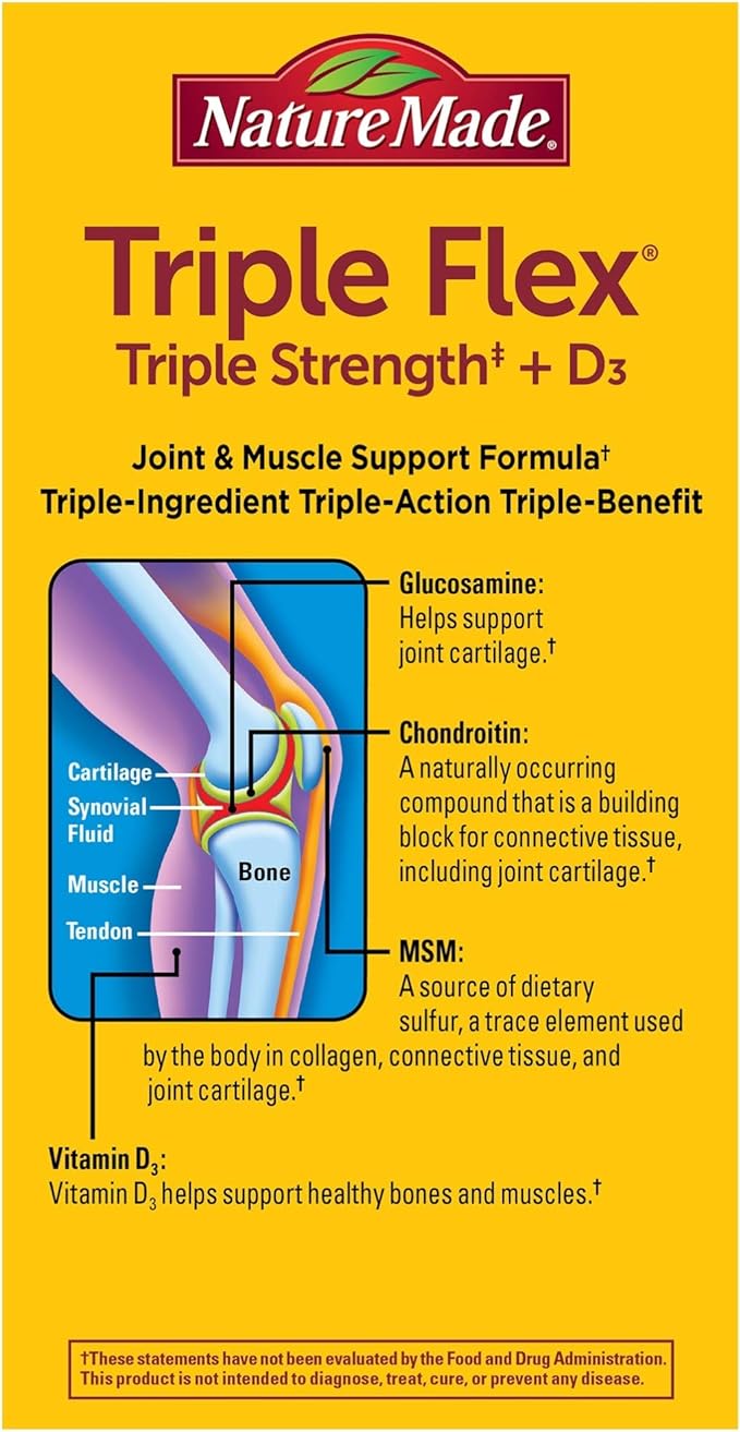 Nature Made TripleFlex Triple Strength Caplets with Vitamin D3, 120 Count for Joint Support