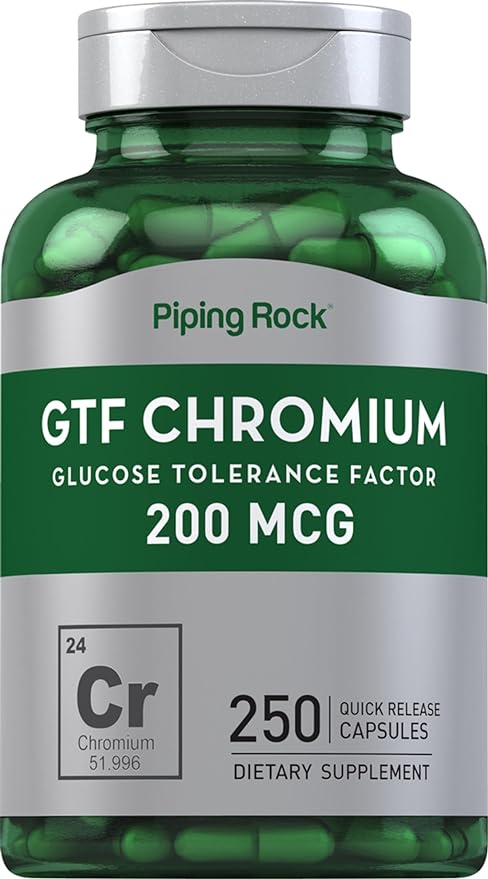 GTF Chromium 200 mcg | 250 Capsules | Glucose Tolerance Factor | Non-GMO, Gluten Free Supplement | by Piping Rock