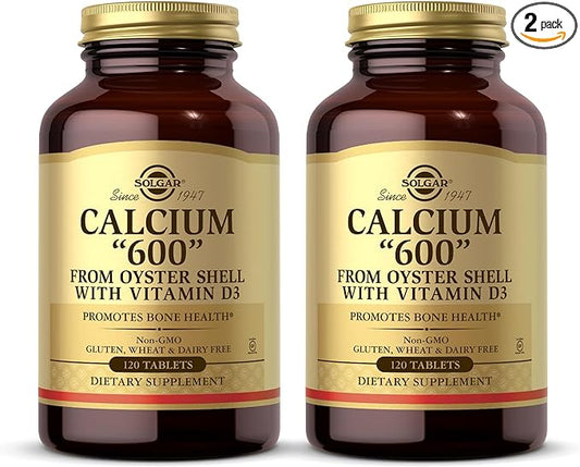 Solgar Calcium "600" - 120 Tablets, Pack of 2 - from Oyster Shell with Vitamin D3 - Non-GMO, Gluten Free, Dairy Free - 120 Total Servings