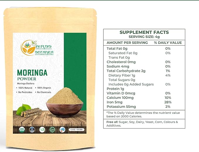 Moringa Powder Organic Leaves oleifera Pure Premium Indian Powder Natural Fresh Morning Drink Vitamins in Antioxidants and Immune Vitamin Superfoods 5.3oz Pack