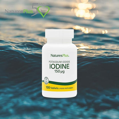 NaturesPlus Potassium Iodide - 150 mcg, 100 Vegan Tablets - Thyroid Support Supplement, Supports Respiratory Health - Vegetarian, Gluten Free - 100 Servings