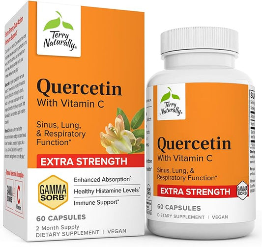 Terry Naturally Quercetin with Vitamin C Extra Strength - 60 Capsules - Sinus, Lung & Respiratory Function - Non-GMO, Vegan - 60 Servings