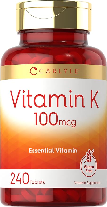 Carlyle Vitamin K 100 mcg | 240 Tablets | Vegetarian, Non-GMO, Gluten Free | Vitamin K Supplement