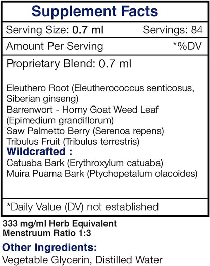 Tribal Vigor Alcohol-FREE Extract, High-Potency Herbal Drops,Tincture made from Eleuthero Siberian Ginseng,Catuaba,Barrenwort - Horny goat weed,Muira Puama,Saw Palmetto,Tribulus.Wellness Support 2 oz