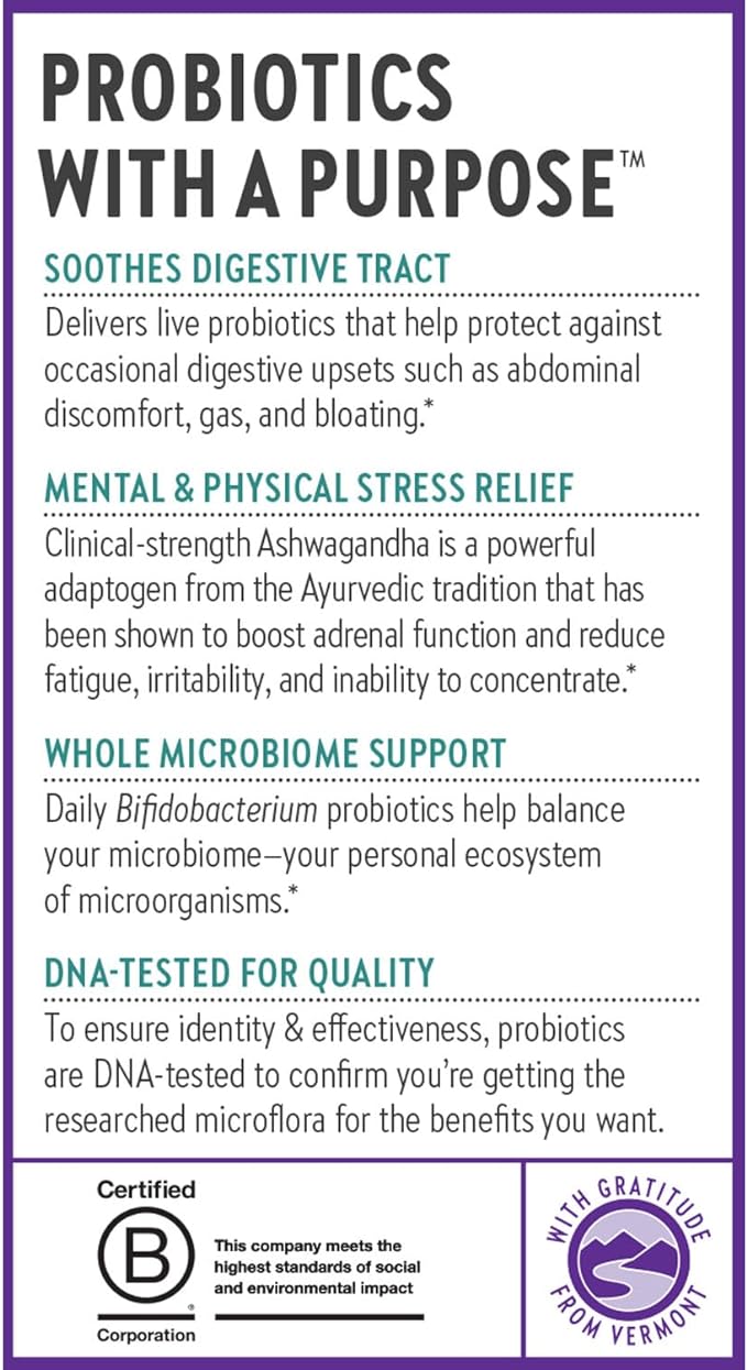 New Chapter All-Flora™ Probiotic De-Stress Formula with Clinical-Strength Ashwagandha - Dual-Action Probiotics for Digestive Health + Herbal Stress Relief Supplement*, 30 ct