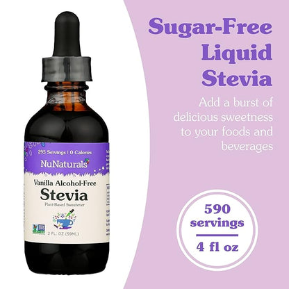 NuNaturals Liquid Stevia, Sugar-Free Sweetener, Plant-Based Sugar Substitute, Zero Calorie, Vanilla Alcohol Free, 2 oz (Pack of 2)