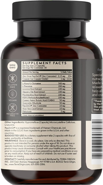 TERRA ORIGIN Healthy Gut Reset PM | 60 Veggie Caps | Supports Gut Health and Relaxation + Sleep-Wake Cycle | L-Glutamine, Licorice Root, Slippery Elm Root, Melatonin and More!