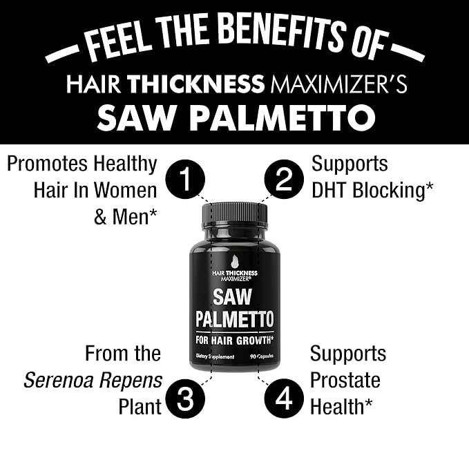 Saw Palmetto For Women and Men Hair Loss. Extra Strength Vitamin Treatment Designed For Thicker, Stronger Hair Growth and Less Shedding. DHT Blocker Capsules Powder Supplement. 1200 mg 3 Pill Serving