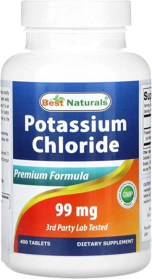 Best Naturals Potassium Chloride Supplement 99mg 400 Tablets - 3rd Party Lab Tested