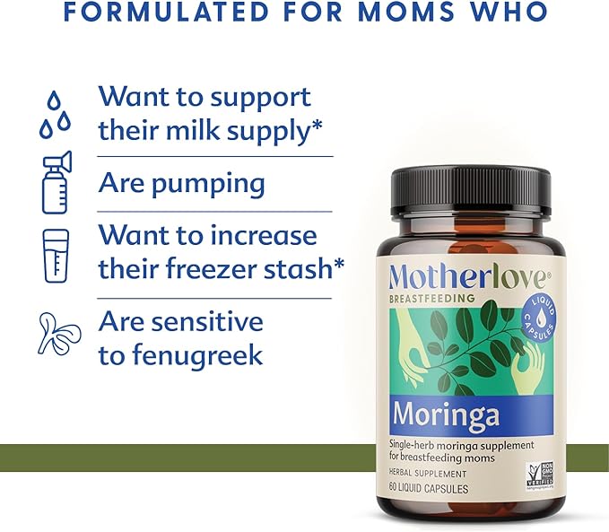 Motherlove Moringa (60 Liquid caps) Lactation Supplement to Support Breast Milk Supply—Non-GMO, Organic Herbs, Vegan, Kosher