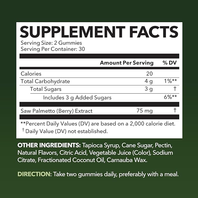 Saw Palmetto for Men Gummies | Saw Palmetto Supplement and DHT Blocker for Hair Health & Male Patterned Balding | Saw Palmetto Hair Supplement for Men | 60 Raspberry Vegan Mens Hair Gummies