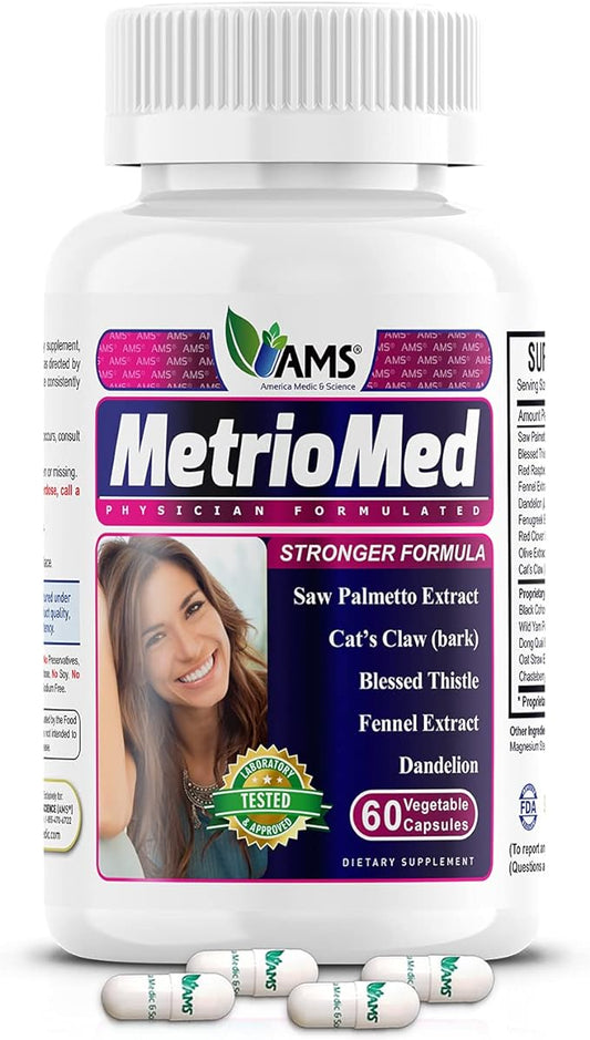 America Medic & Science MetrioMed 60 Capsules | Fertility Supplement for Women | Organic Pills with Black Cohosh, Chasteberry and Red Clover Herbs