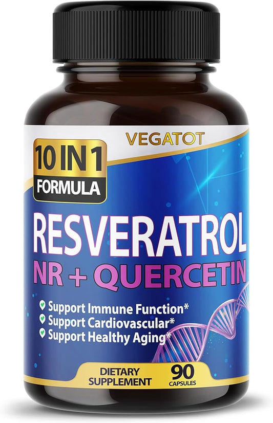 VEGATOT 10 in 1 High Strength Resveratrol 11,500MG with Quercetin Healthy Aging Immune Brain Boost Joint Support (90 Count (Pack of 1))