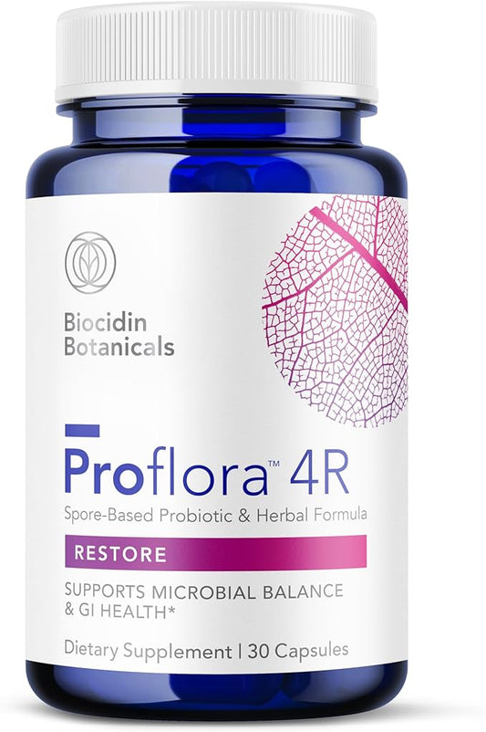 Biocidin Proflora 4R Spore Probiotic - Digestive Health Probiotics for Women & Men - Clinically Researched Bacillus Strains & Organic Aloe, Marshmallow Root for Gut Support (30 Vegan Capsules)