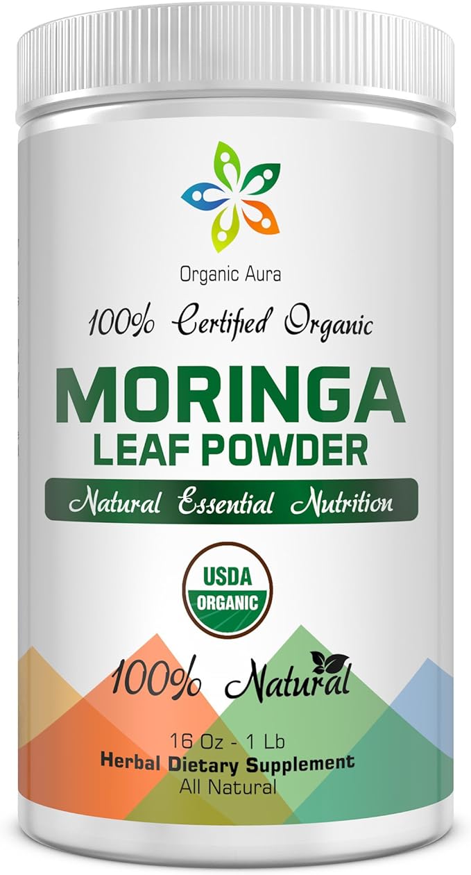 Certified Organic Moringa Leaf Powder-1Lb. USDA Certified Organic. 100% Pure and Original. Naturally boosts Energy, Metabolism & Immunity. Raw Green Whole Superfood. No GMO, Gluten Free