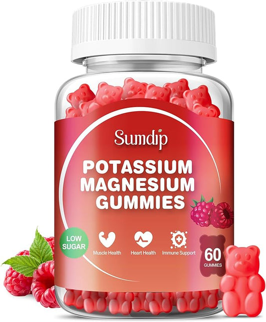 Potassium Magnesium Gummies Potassium Supplements High Absorption Potassium Citrate Magnesium Citrate, Support Leg Cramps Muscle Relaxation for Men and Women 60 Gummies, Raspberry