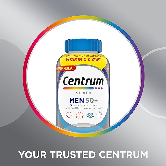 Centrum Silver Men's 50+ Multivitamin with Vitamin D3, B-Vitamins, Zinc for Memory and Cognition - 200 Tablets + St. Joseph 81mg Low Dose Aspirin - 365 Count