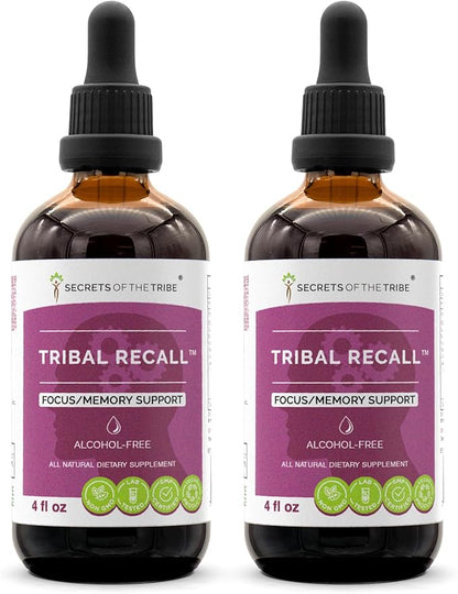 Tribal Recall Alcohol-FREE Extract, High-Potency Herbal Drops, Tincture made from Gotu Kola, Eleuthero Siberian Ginseng, Rosemary, Ashwagandha, Lemon Balm, Ginkgo Biloba. Focus/Memory Support 2x4 oz