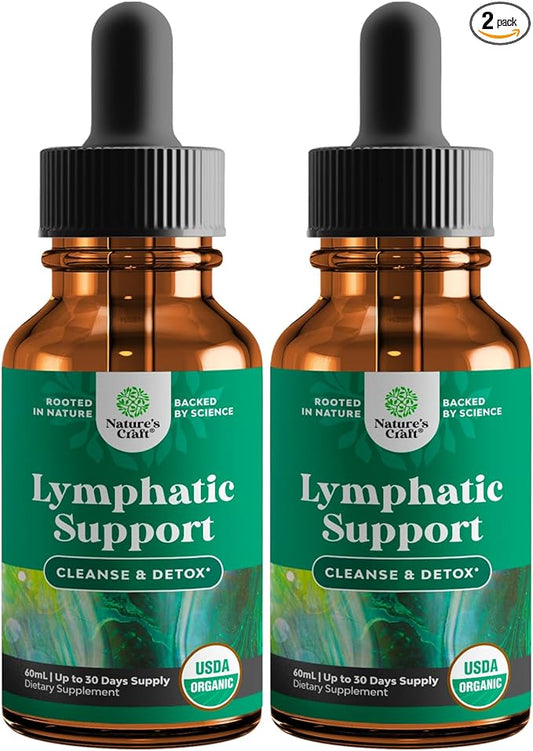 Certified Organic Lymphatic Drainage Drops - Herbal Lymphatic Cleanse and Immune Support Supplement with Echinacea Goldenseal & Red Clover Extract - Vegan Non GMO Alcohol and Sugar Free - 60 Servings