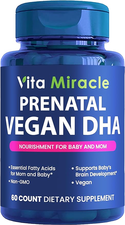 Prenatal DHA Supplements - Vegan 800mg DHA DPA Plant Based Omega 3 - Best for Optimal Mom and Baby Health - Supports Baby Brain and Eye Development Prenatal for Women No Fish Oil