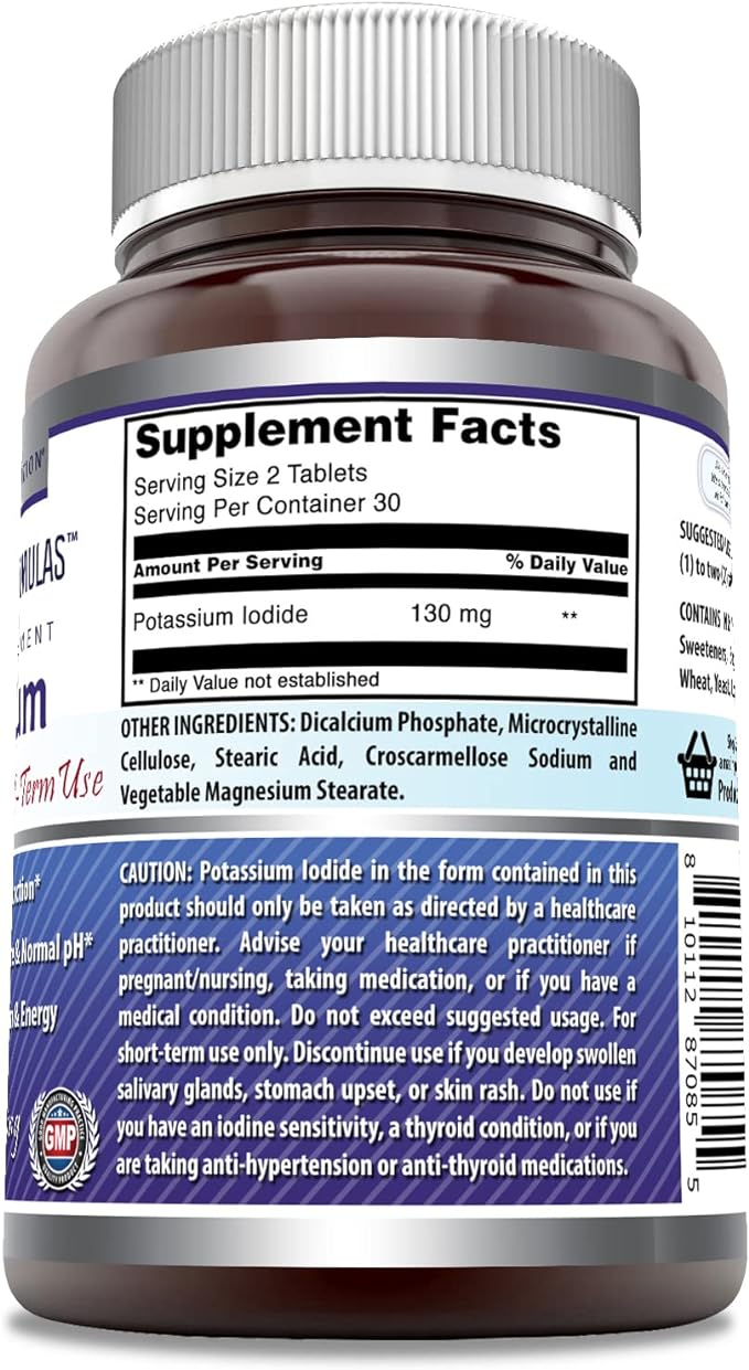 Amazing Formulas Potassium Iodide Dietary Supplement 130mg Per Serving Tablets - for Short Term Use - Supports Metabolism, Thyroid and Balanced pH (Tablets, 60)