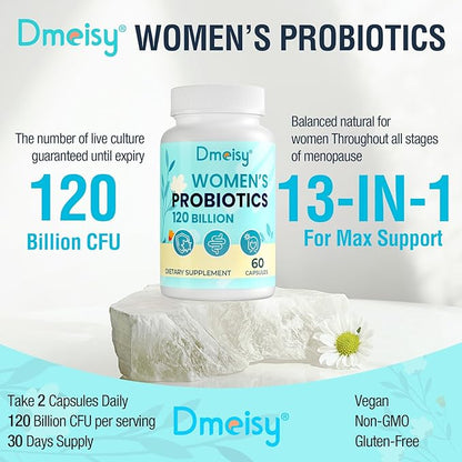 120 Billion CFU Probiotic - Menopause Support Probiotics for Women, Natural Menopause Probiotic Supplement for Hot Flashes Night Sweats Mood Swings Hormone Balance Gut & Immune Health- 120 Caps