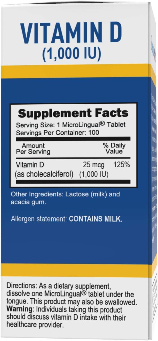 Superior Source Vitamin D3 1000 IU, Quick Dissolve MicroLingual Tablets, 100 Count, Helps Promote Strong Bones and Teeth, Immune Support, Helps Maintain Healthy Muscle Function, Non-GMO